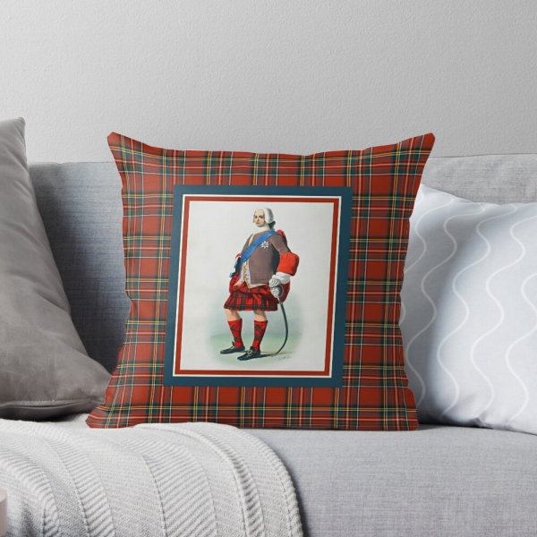 Royal Stewart vintage portrait with tartan throw pillow