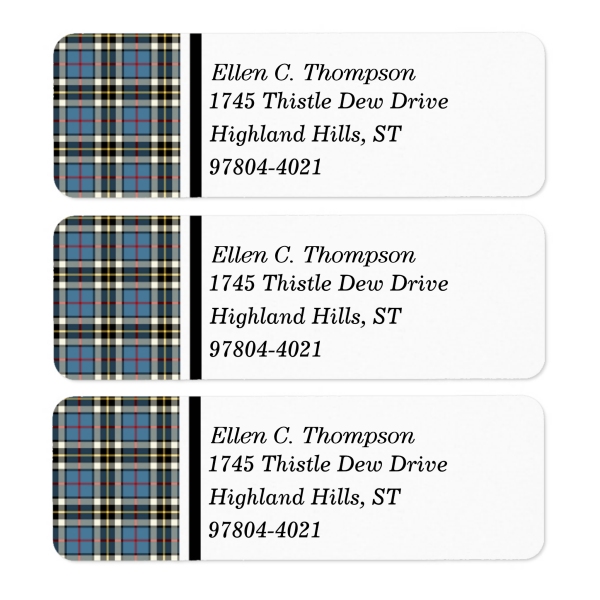 Return address labels with Thompson Blue Dress tartan border