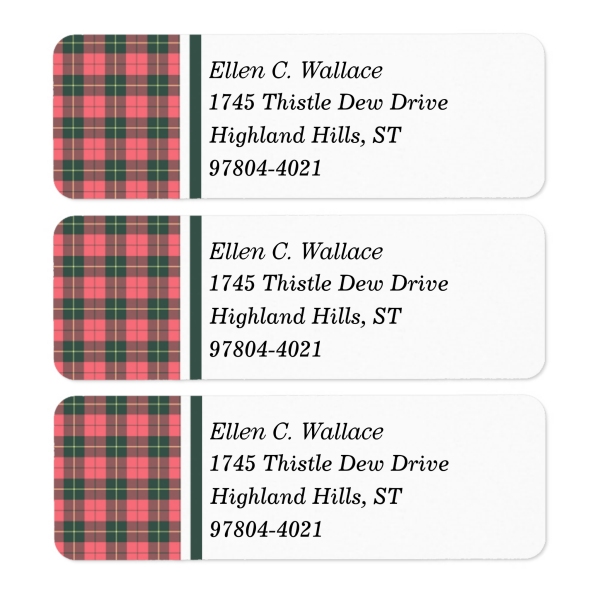 Return address labels with Wallace Weathered tartan border