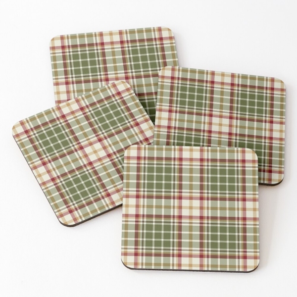 Woodland Christmas plaid beverage coasters
