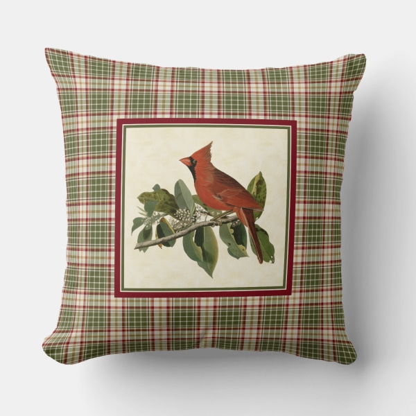 Woodland Christmas plaid throw pillow