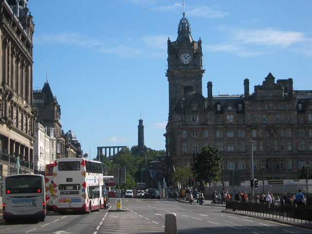 Calton Hill and Balmoral Hotel from Princes Street by PastorSam